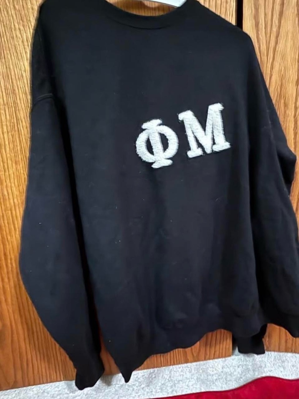 Black Crewneck Sweater with White Lettering